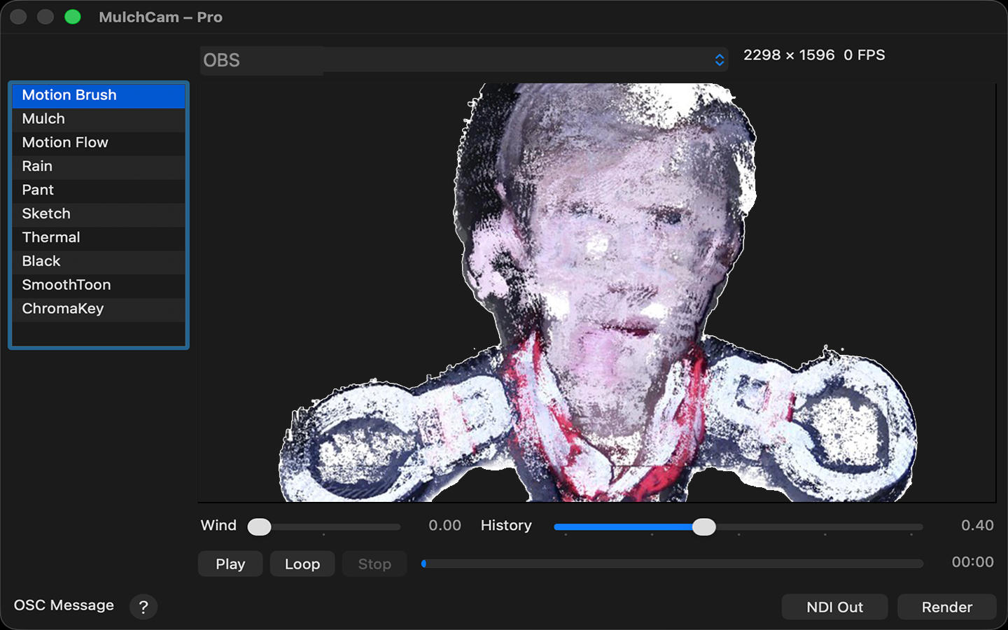 MulchCam macOS Pro window using OBS input with high contrast processing